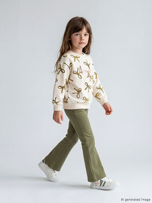 LCW Kids Fiyonk Desenli Kız Çocuk Sweatshirt ve Tayt Pantolon