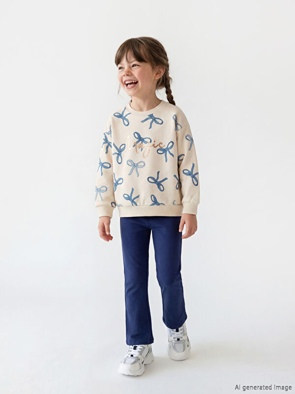 LCW Kids Bow-Embellished Sweatshirt and Trousers for Girls