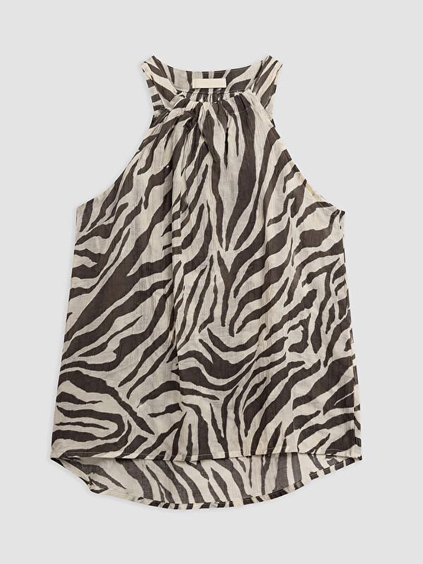 LCWAIKIKI Classic Halter Neck Zebra Patterned Blouse