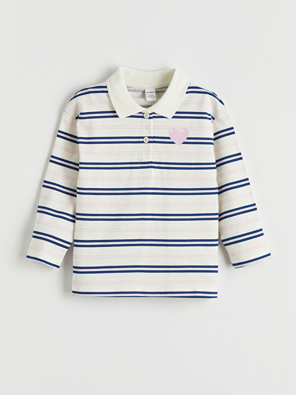 LCW Kids Polo Yaka Çizgili Kız Çocuk Tişört