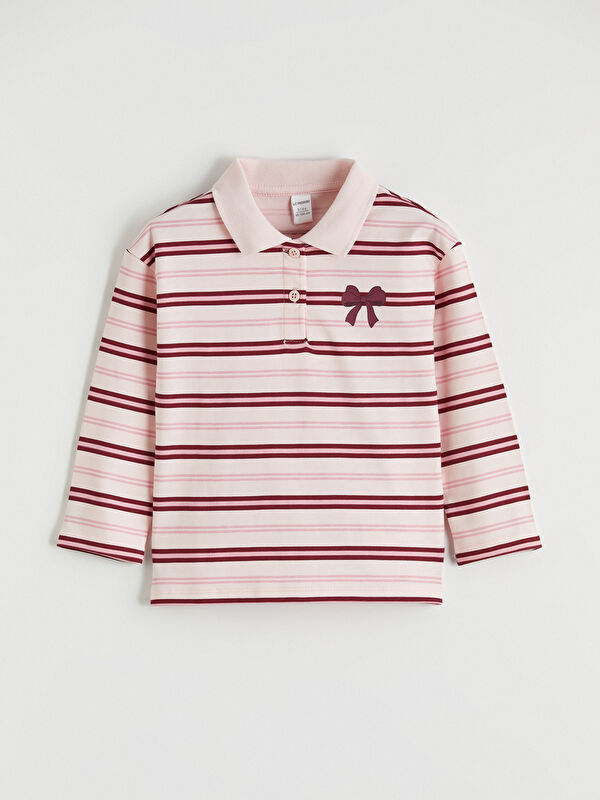 LCW Kids Polo Yaka Çizgili Kız Çocuk Tişört