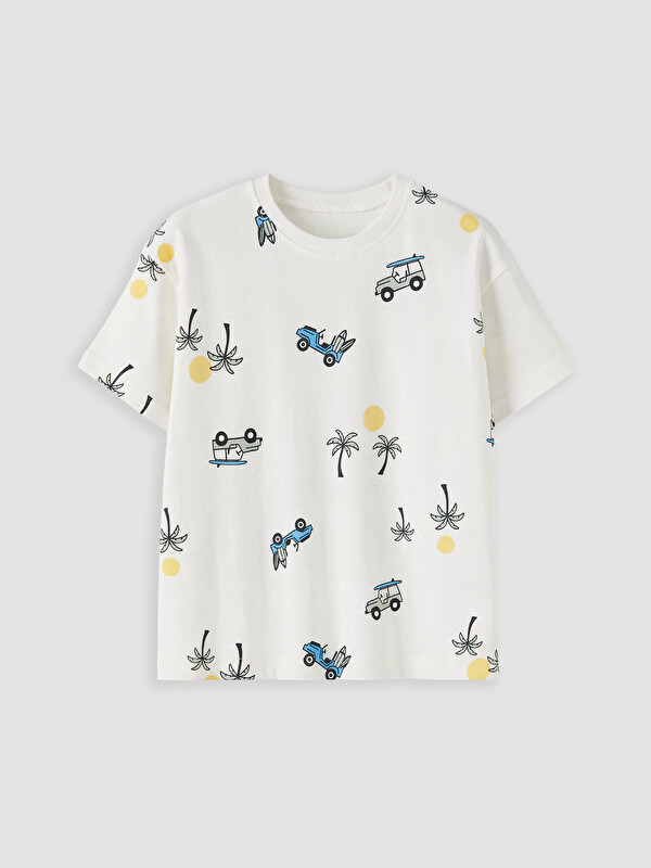 LCW Kids Bisiklet Yaka Desenli Erkek Çocuk Tişört