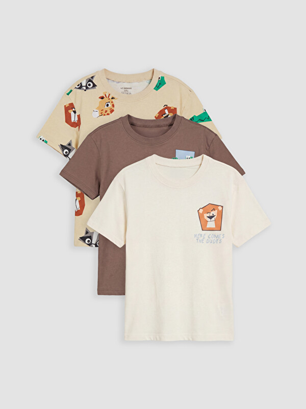 LCW Kids Bisiklet Yaka Baskılı Erkek Çocuk Tişört 3'lü