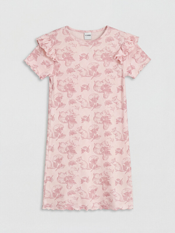 LC WAIKIKI Crew Neck Ruffled Patterned Girls' Dress