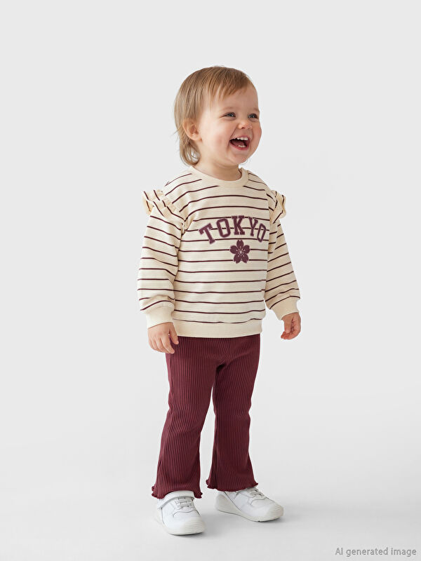 LCW baby Tokyo Baskılı Kız Bebek Sweatshirt ve Tayt Takım