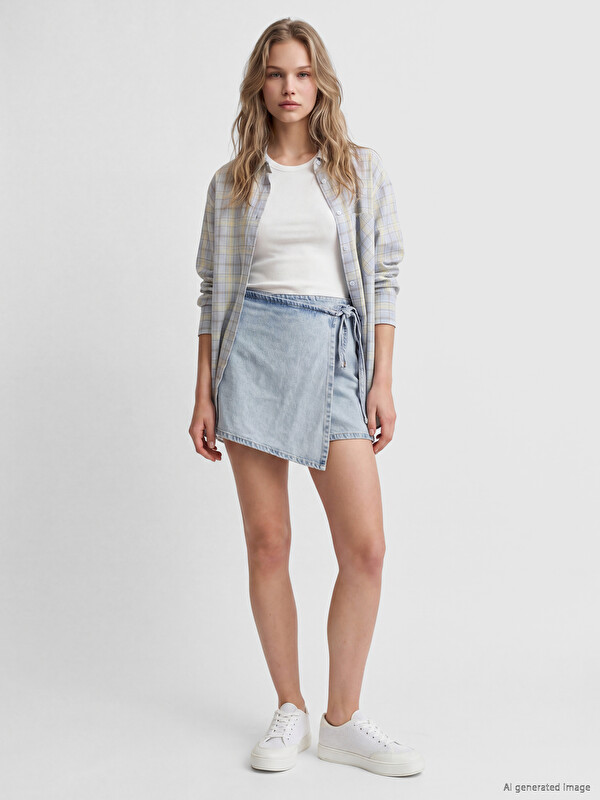 LCW Jeans تنورة شورت جينز نسائية برباط خصر