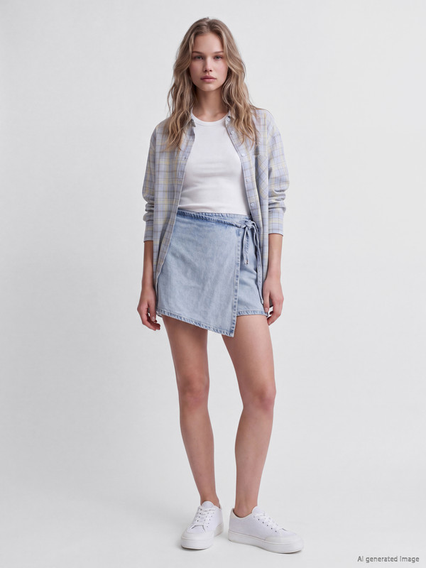 LCW Jeans Tie-Waist Women's Jean Shorts Skirt
