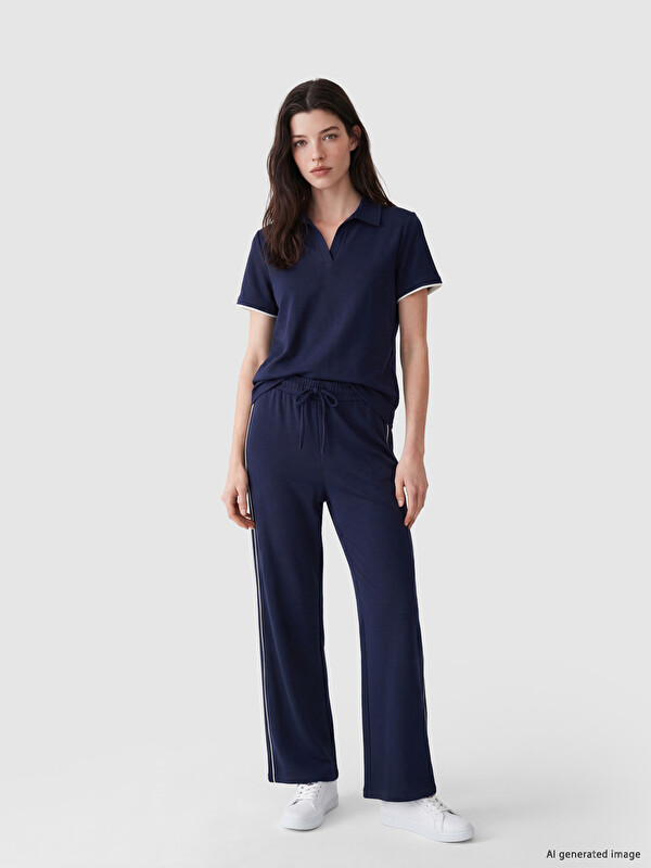 LCW Comfort Weite Beine Gestreifte Damen Jogginghose