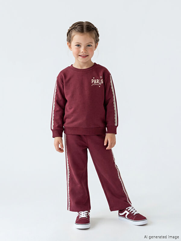 LCW Kids Paris Baskılı Kız Çocuk Sweatshirt ve Pantolon