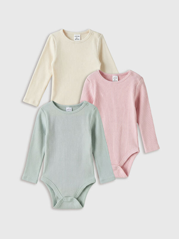 LCW baby Uzun Kollu Kız Bebek Çıtçıtlı Body 3'lü