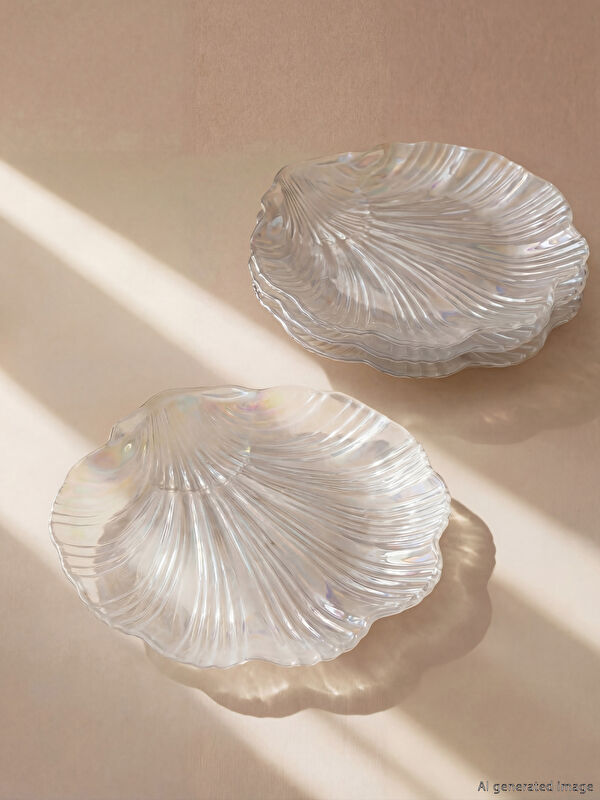 LCW HOME Seashell Figured Cake Plate Set 4-piece