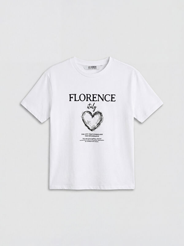 LCW Kids Crew Neck Florence Printed Girls' T-Shirt