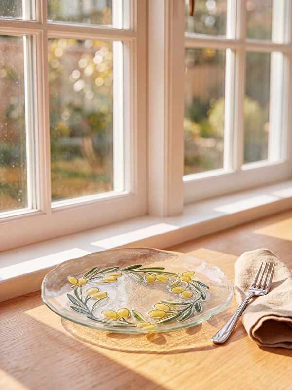 LCW HOME Zeytin Desenli Cam Pasta Tabağı 21 cm