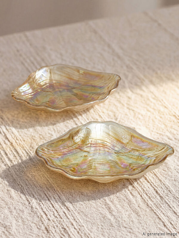 LCW HOME Sea Shell Figured Glass Bowl 2 Pack 16 cm
