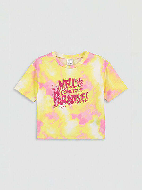 LCW Kids Crew Neck Batik Patterned Printed Girls' T-Shirt