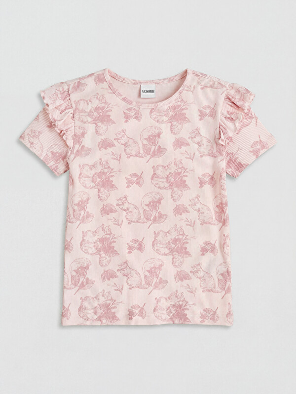 LC WAIKIKI Ruffled Patterned Girls' T-Shirt
