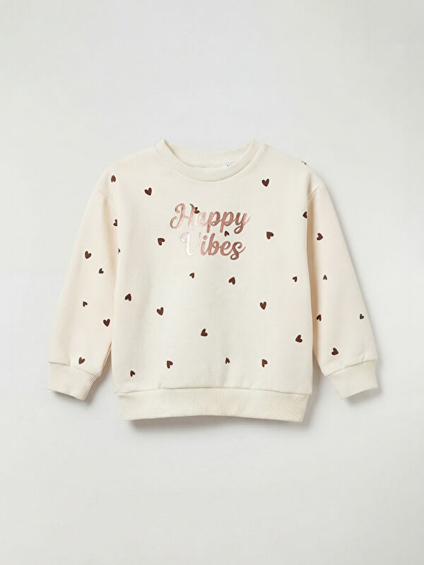 LCW Kids Bisiklet Yaka Kalp Desenli Kız Çocuk Sweatshirt