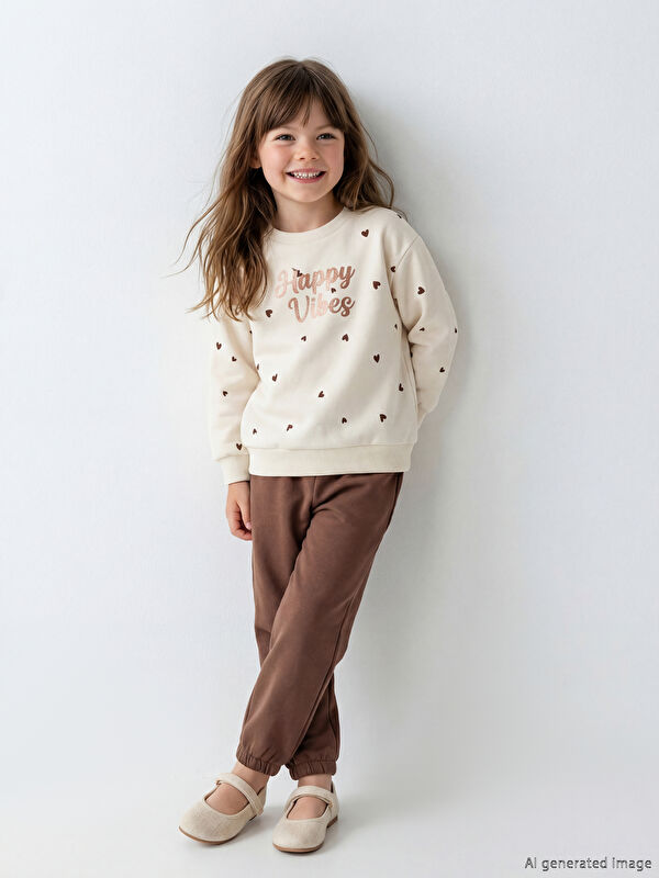 LCW Kids Baskılı Kız Çocuk Sweatshirt ve Eşofman Altı