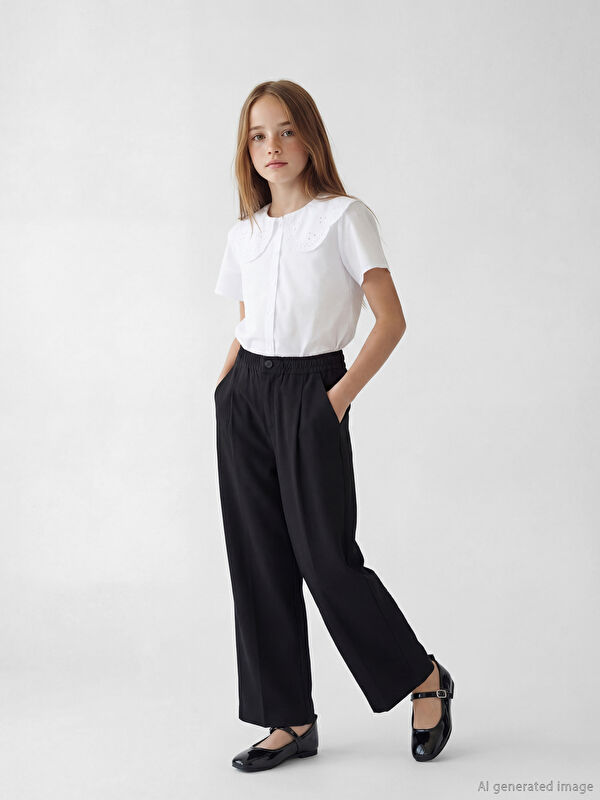 LCW Kids Wideleg Pileli Kız Çocuk Pantolon