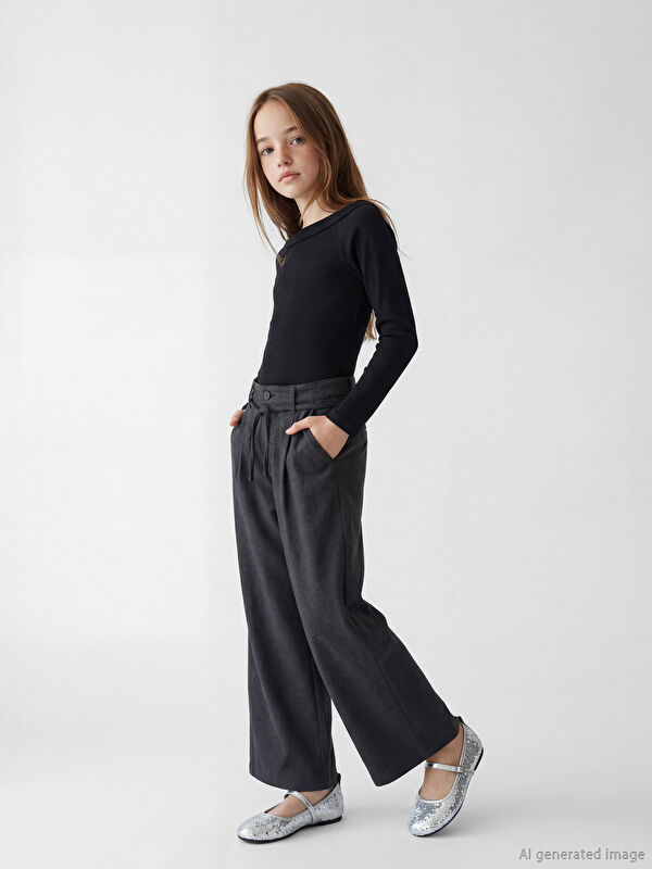 LCW Kids Wideleg Pileli Kız Çocuk Pantolon