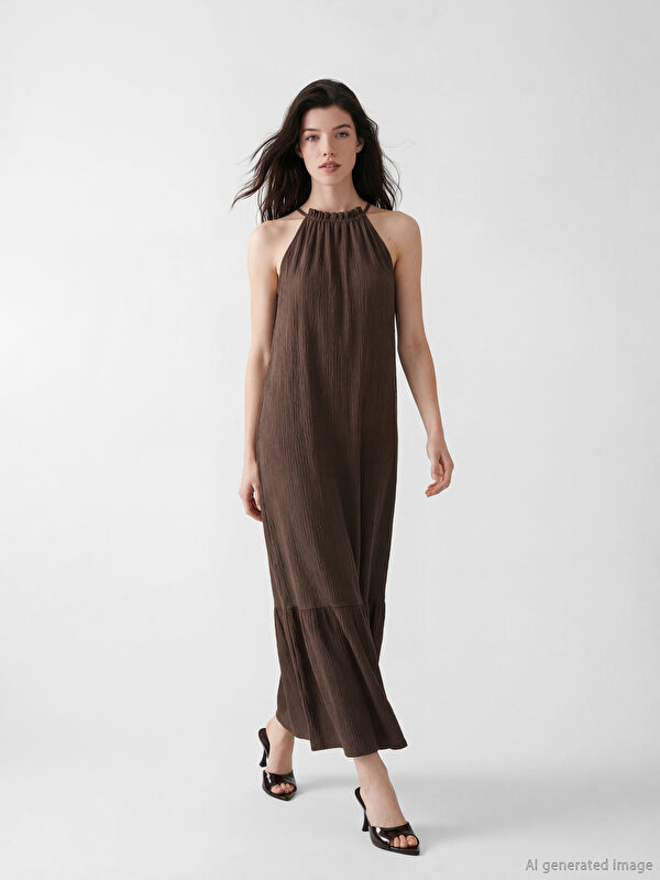 LCW Comfort Fırfırlı Halter Yaka Elbise