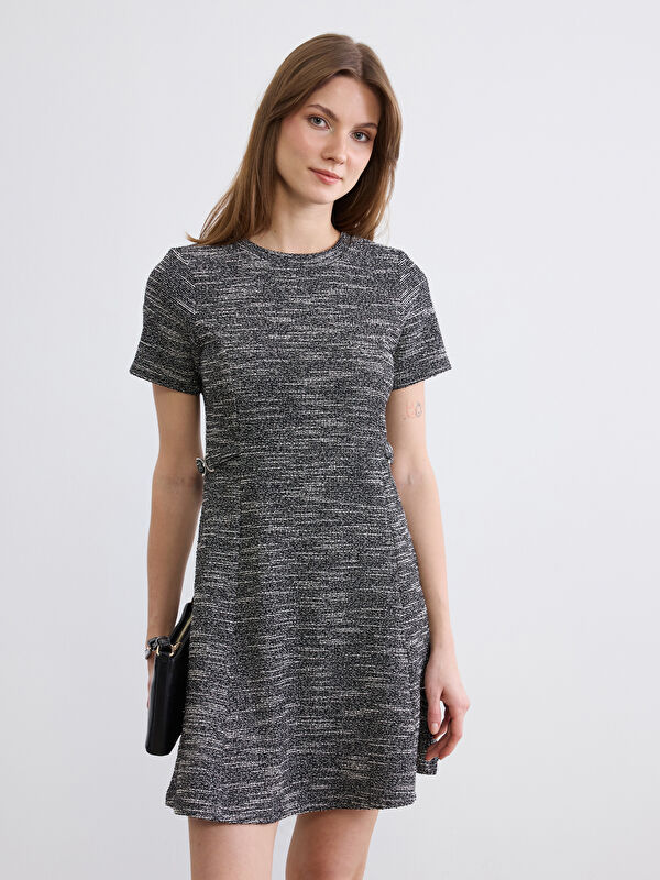 LCW Comfort Bisiklet Yaka Desenli Peplum Mini Elbise
