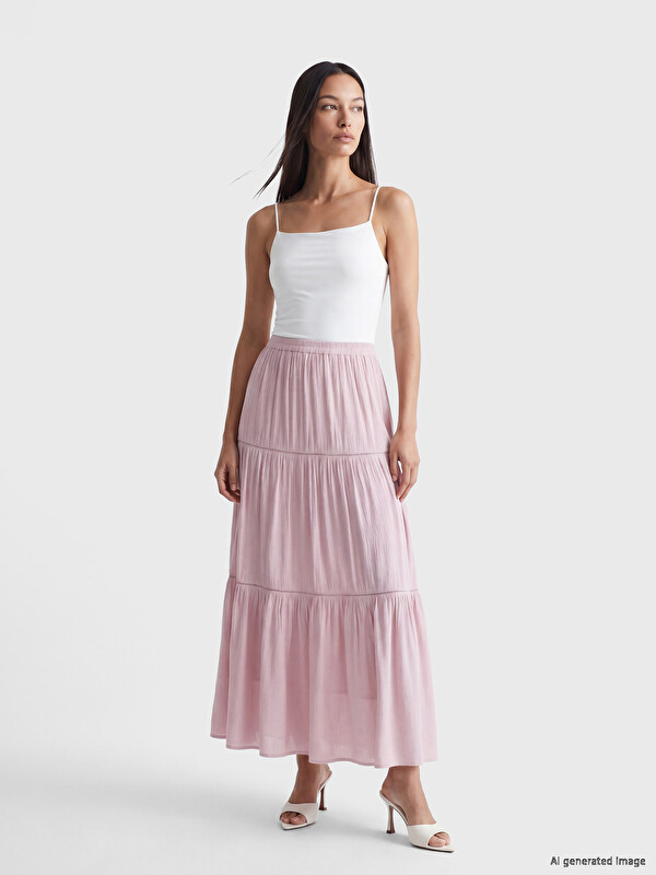 LCW EVERYDAY Elastic Waist Crinkle Layered Skirt