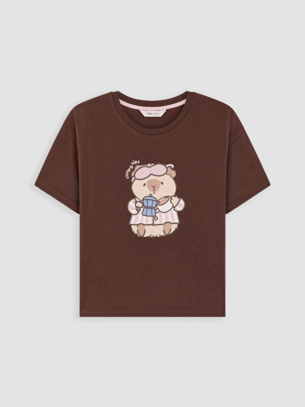 LCW Young Bisiklet Yaka Baskılı Kadın Pijama Üst