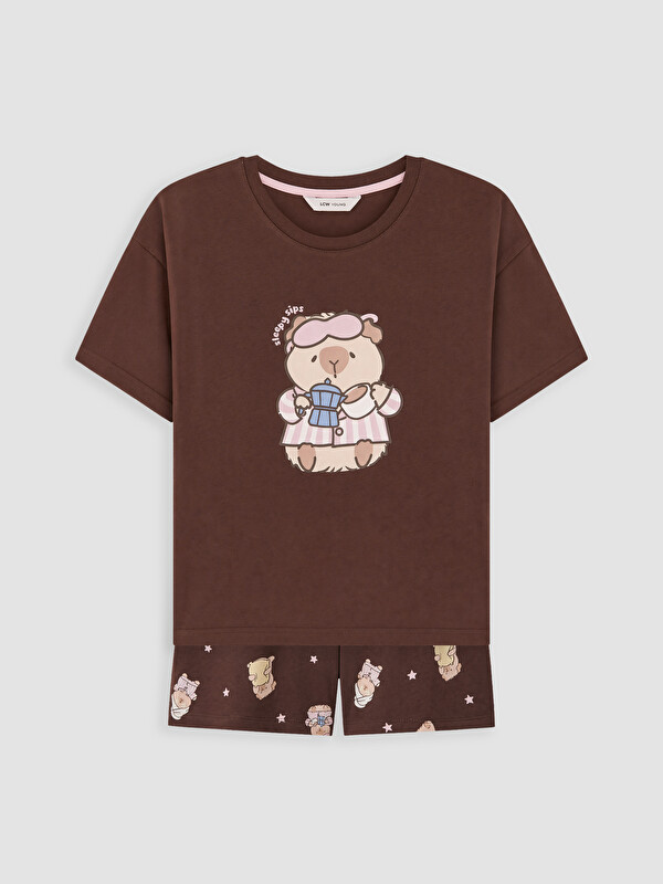 LCW Young Baskılı %100 Pamuklu Kadın Şortlu Pijama Takımı