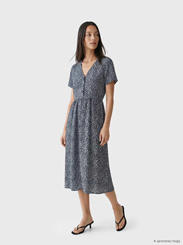 LCWAIKIKI Classic V Neck Floral A Form Dress