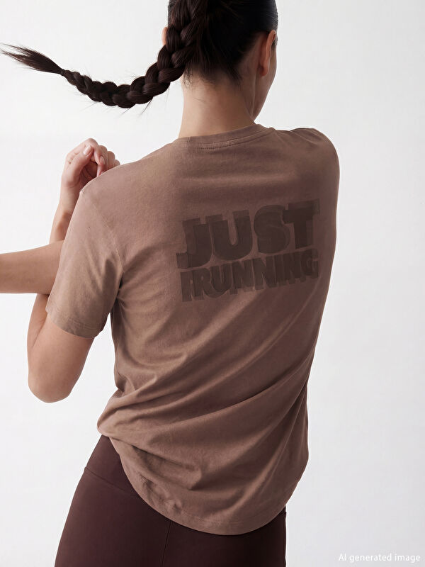 KOOR SPORT Bisiklet Yaka Baskılı Oversize Kadın Spor Tişört