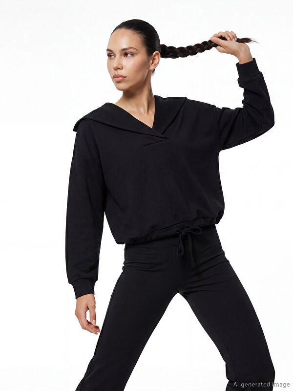 KOOR SPORT Polo Yaka Oversize Kadın Sweatshirt