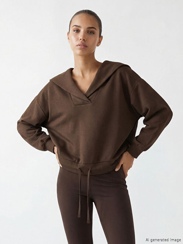 KOOR SPORT Polo Yaka Oversize Kadın Sweatshirt