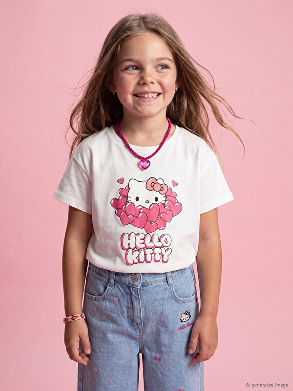 LCW Kids Bisiklet Yaka Hello Kitty Baskılı Kız Çocuk Tişört