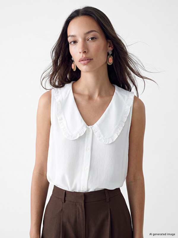 LCW EVERYDAY Ruffled Peter Pan Collar Textured Blouse