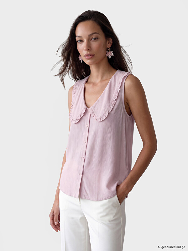 LCWAIKIKI Classic Peter Pan Collar Frilled Blouse