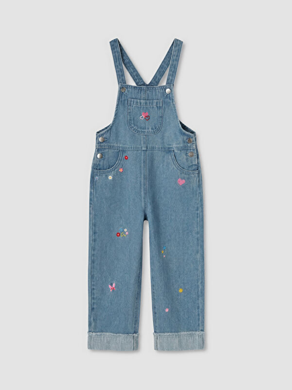 LCW baby Square Neck Embroidered Girls' Jean Dungarees