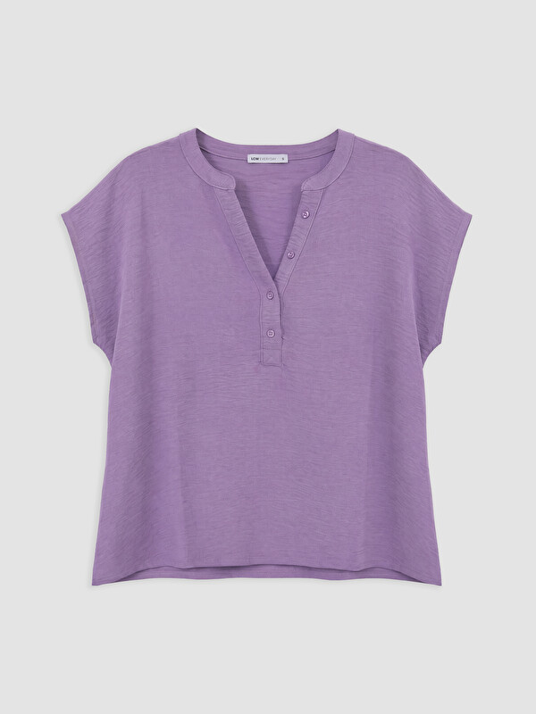 LCWAIKIKI Classic Grandad Collar Short Sleeve Blouse