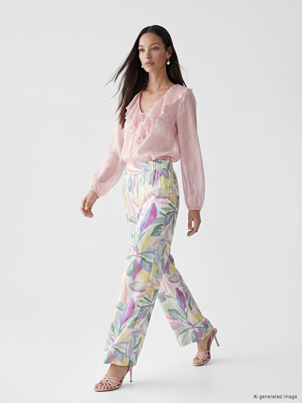 LCW EVERYDAY Elastic Waist Patterned Women's Trousers
