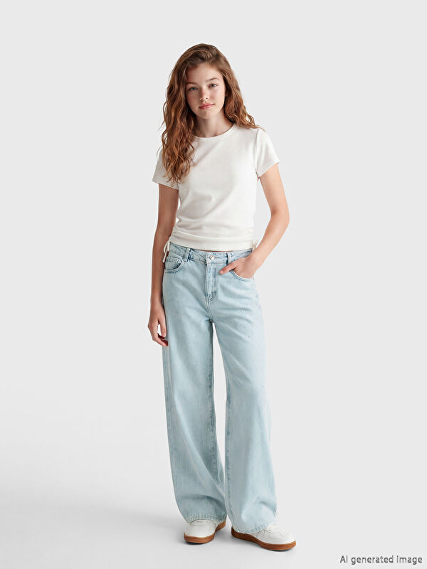 LCW Kids Wideleg Taşlı Kız Çocuk Jean Pantolon