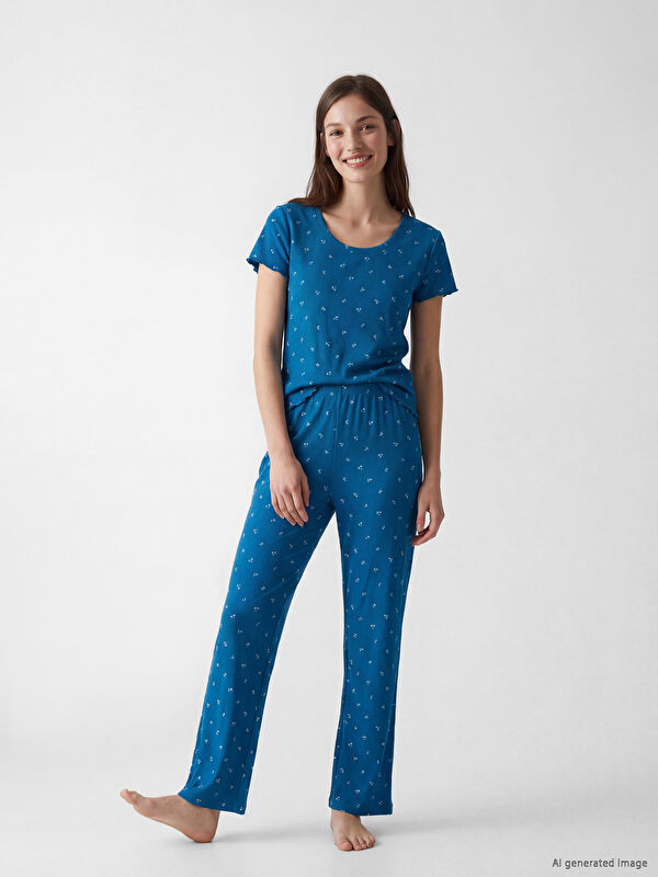 LCW DREAM Bisiklet Yaka Çiçekli Kadın Pijama Takımı