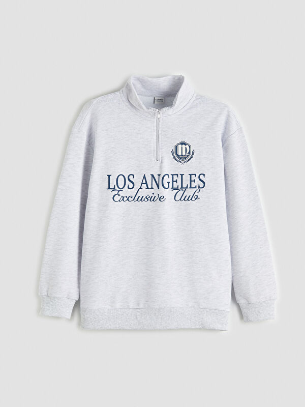 LCW Kids Los Angeles Baskılı Dik Yaka Erkek Çocuk Sweatshirt