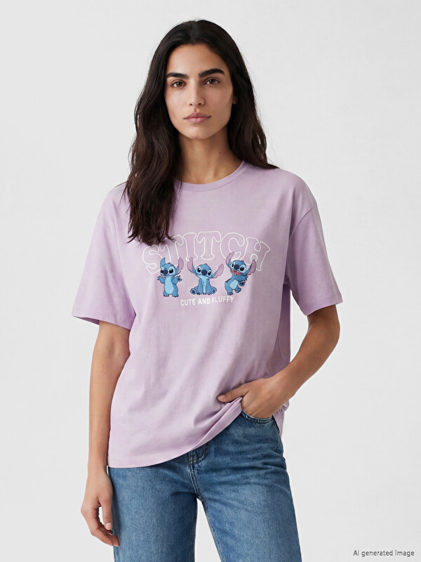 XSIDE Crew Neck Lilo & Stitch Printed Women's T-Shirt