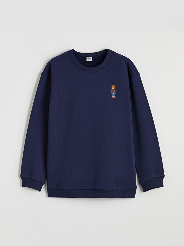 LCW Kids Bisiklet Yaka Nakışlı Erkek Çocuk Kalın Sweatshirt