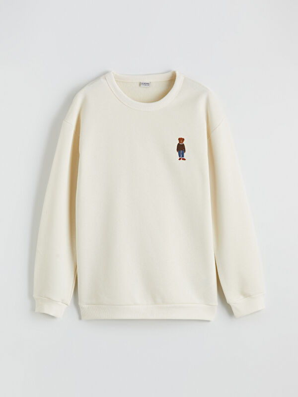 LCW Kids Bisiklet Yaka Nakışlı Erkek Çocuk Kalın Sweatshirt