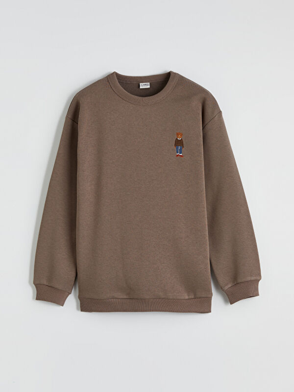 LCW Kids Bisiklet Yaka Nakışlı Erkek Çocuk Kalın Sweatshirt