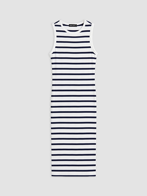 LCW Vision Bisiklet Yaka Çizgili Bodycon Elbise
