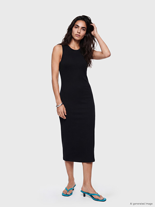 LCW Vision Bisiklet Yaka Fitilli Bodycon Elbise