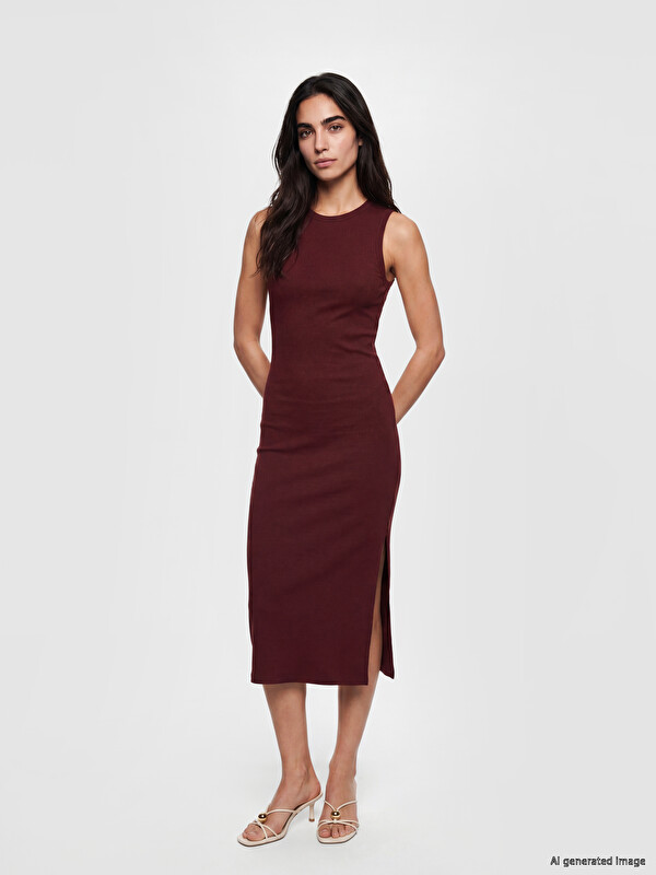 LCW Vision Bisiklet Yaka Fitilli Bodycon Elbise