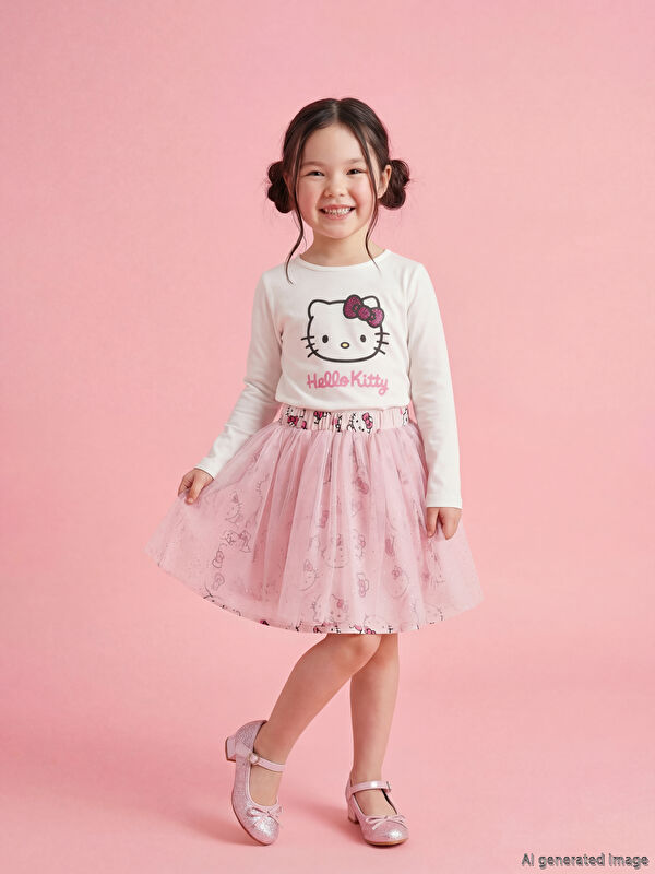 LCW Kids Hello Kitty Printed Girls' T-Shirt and Tulle Skirt